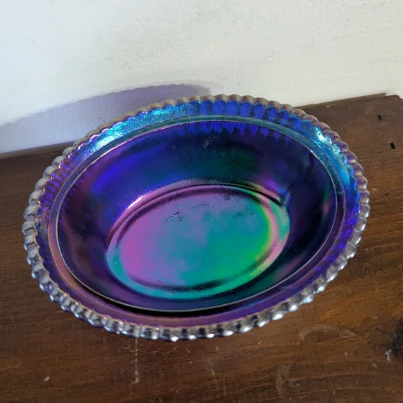 Vintage Iridescent Purple Carnival Glass Bird on Nest Candy Dish - Picture 5 of 10